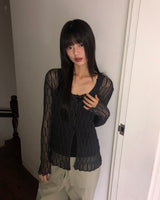 Cellu mesh see-through long-sleeved cardigan
