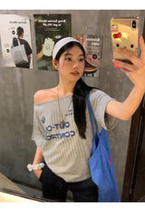 コントロールオフショルダールーズフィットショルダースリーブTシャツ