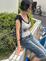 Number rag and coloration short-sleeved T-shirt