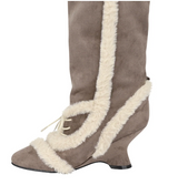 Asym Shearling Wedge Boot / Stone Brown