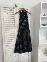dot halter-neck sleeveless V-neck long dress