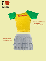 Lemonade Unbalanced Off-Shoulder Short-Sleeved T-Shirt