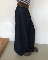 フアンステッチフリースワイドデニムパンツ