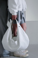 EYELET LEATHER BAG - LARGE (WHITE)