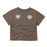 EEERRR Heart lace artwork semi-crop T-shirt (Mocha)