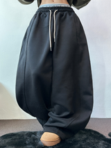 STRING/FLEECE❤SIDE PINTUCK BALLOON LONG PANTS WIDE🤍🩶🖤3COLOR