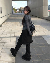 [Muffler Set/Fake Layered] チャドストライプレイヤードショートスリーブニットTシャツセット