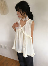 Shoto Deep-V Ruffled Layered Sleeveless Blouse