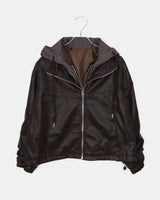 Janu Check String Pocket Leather Layered Hooded Jumper