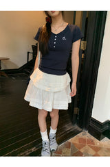 Short Sleeve Button Slim Ribbed Short Sleeve Tee