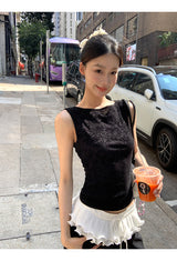Rose Black Backless Sleeveless T-shirt