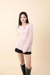 Loose Fit Corsage Knit Pink