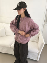 [MADE] Pained metal shirring balloon hood windbreaker two-way zip-up