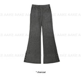 リブド ボタン ブーツカット パンツ