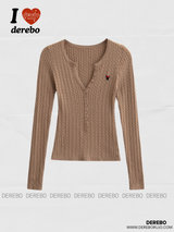 wool button twist embroidered long-sleeved knitwear