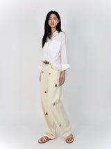 PUPPY EMBROIDERED CREAM DYED STRAIGHT DENIM code 26226