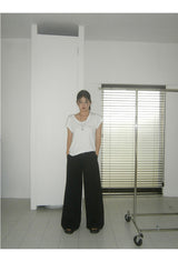 black wide casual straight pants