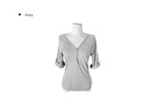 Poti Button V-Neck Roll-Up Three Quarter T-Shirt