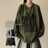 Graffiti Printing Boxy Fit Round Knit
