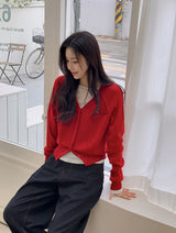 Motif Raglan V-neck Knit Cardigan (6color)