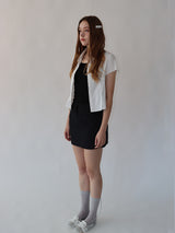 Ribbon Collar Half Blouse