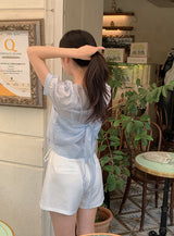 ソリッドピンタックストラップスラックスハーフパンツ (3color)