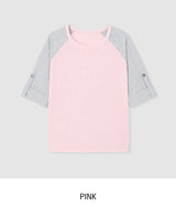 Pocky Check Button Roll-up Raglan Long Sleeve