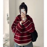 Foaming Stripe Dangara Boxy Fit Knit Hooded