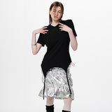 ショルダーパデットワッフルTシャツ _ ブラック