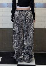 leopard lace cargo pt - black
