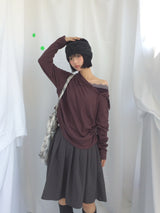 Feminine Flat Neck Long T-Shirt