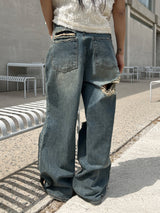 [OOTJ ITEM] ルステッドウィークデストロイドワイドルーズフィットロングデニムパンツ (Denim)