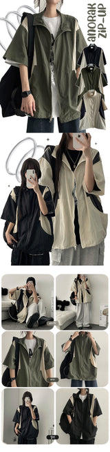 Shodnylon Two Way Color Short Sleeve Zip-Up