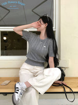 [BELLIDE MADE] Horin Cable Round Short Sleeve Knitwear