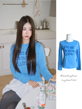 ブルーレタリングラウンドロングスリーブTシャツ