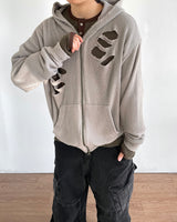 Broken Knit Hooded Zip-Up
