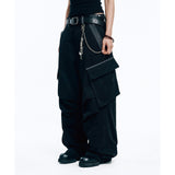 Peach Cotton Cargo Pants - Black
