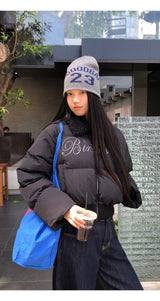 Black beads wool collar short padded coat