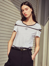 [LINE] Slit Pipping Print T-shirt (Ivory)