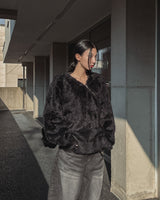 Unbalanced angora zipper knit