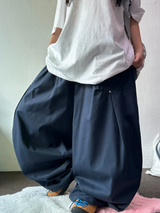コリアン/ストリング 🩵 スタッドリベットポイントフロントスリットオーバーヒップバルーンワイドパンツ🩶🖤🩵 - 3カラーズ