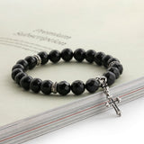 C22SVB-1002 Natural Stone Black Cutting Cross Onyx Bead Bracelet