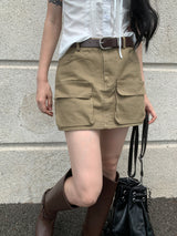  Field Cargo Pocket Mini Skirt & Belt SET (4 colors)