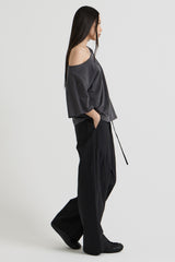 Cotton wide banding pants, Black
