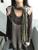 2-Color Small Floral Pleated Vintage Scarf