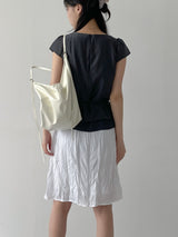 [Belt Set] Noir Drape Short Sleeve Blouse