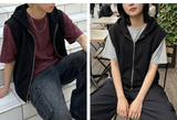 Crop Hooded Zip-up Vest Black