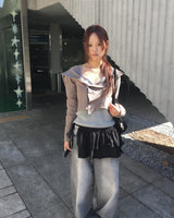 String wide denim pants