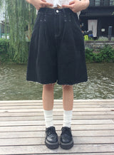 Tokti Cut-off Pintuck Denim Bermuda Shorts