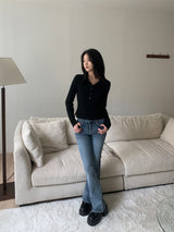 Serin Back Pocket Brush Slim Fit Low Bootcut Long Pants (2 colors)